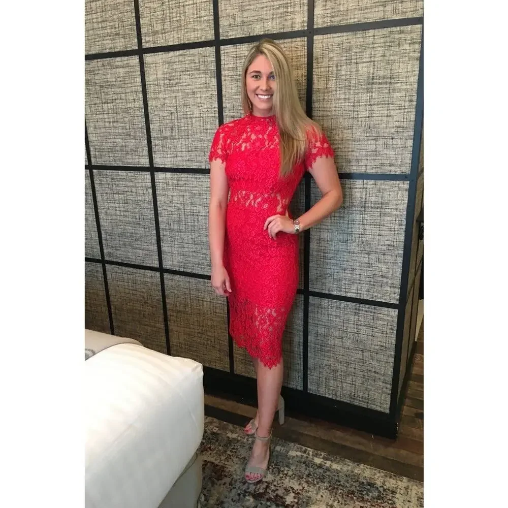 Alexis Red Lace Midi Dress - Picture 9 of 9